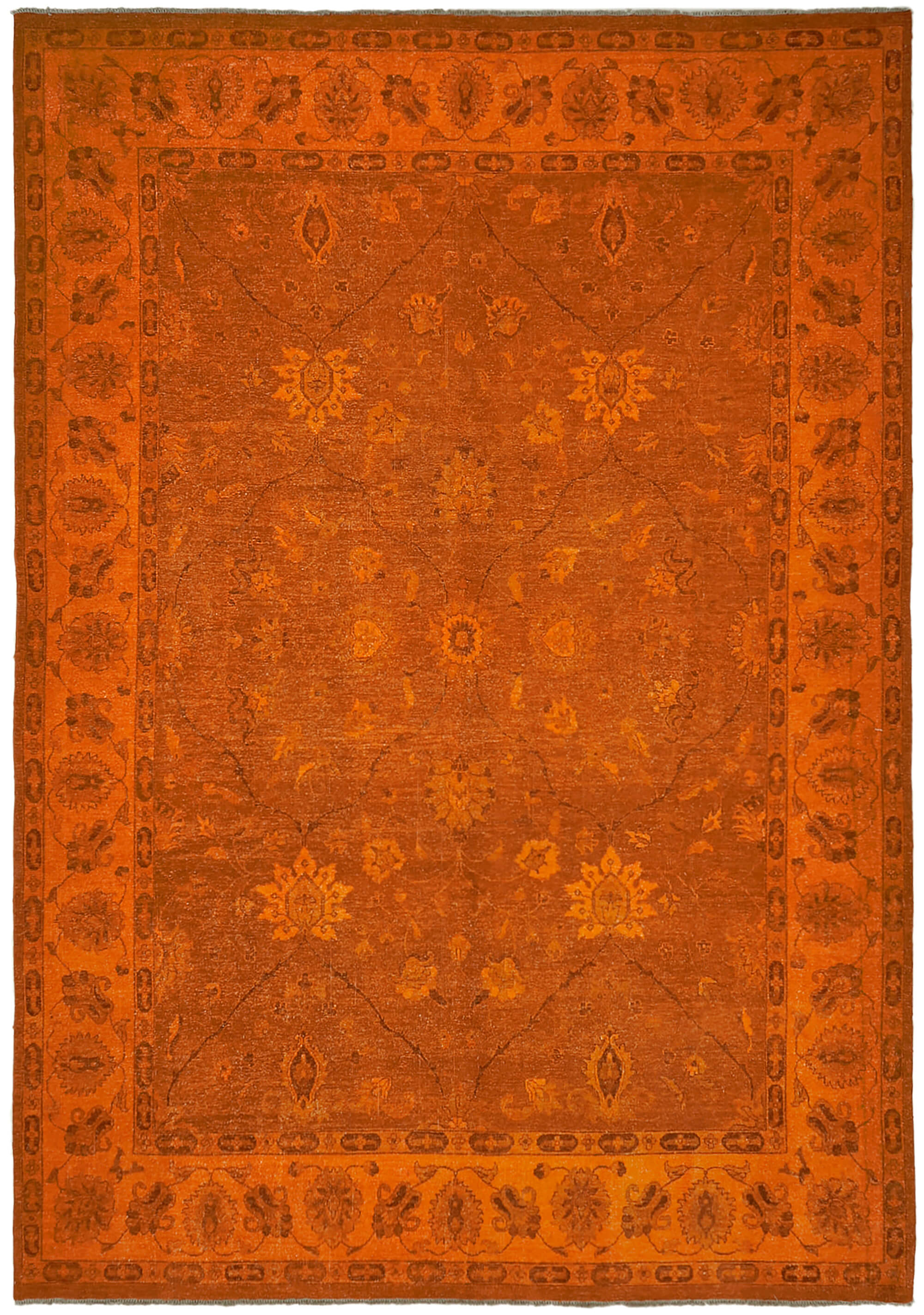 Handmade Oriental Decorative 1980s 267 cm x 372 cm Orange Wool Carpet
