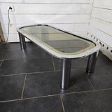Chrome metal coffee table with smoked glass top from the 70s