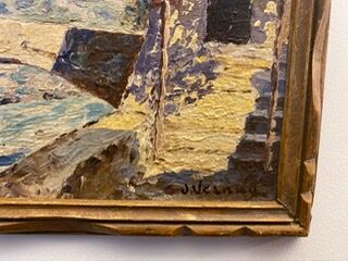 Ancient painting, landscape, escarene bridge, signed Joseph Vernay (1864-1950)