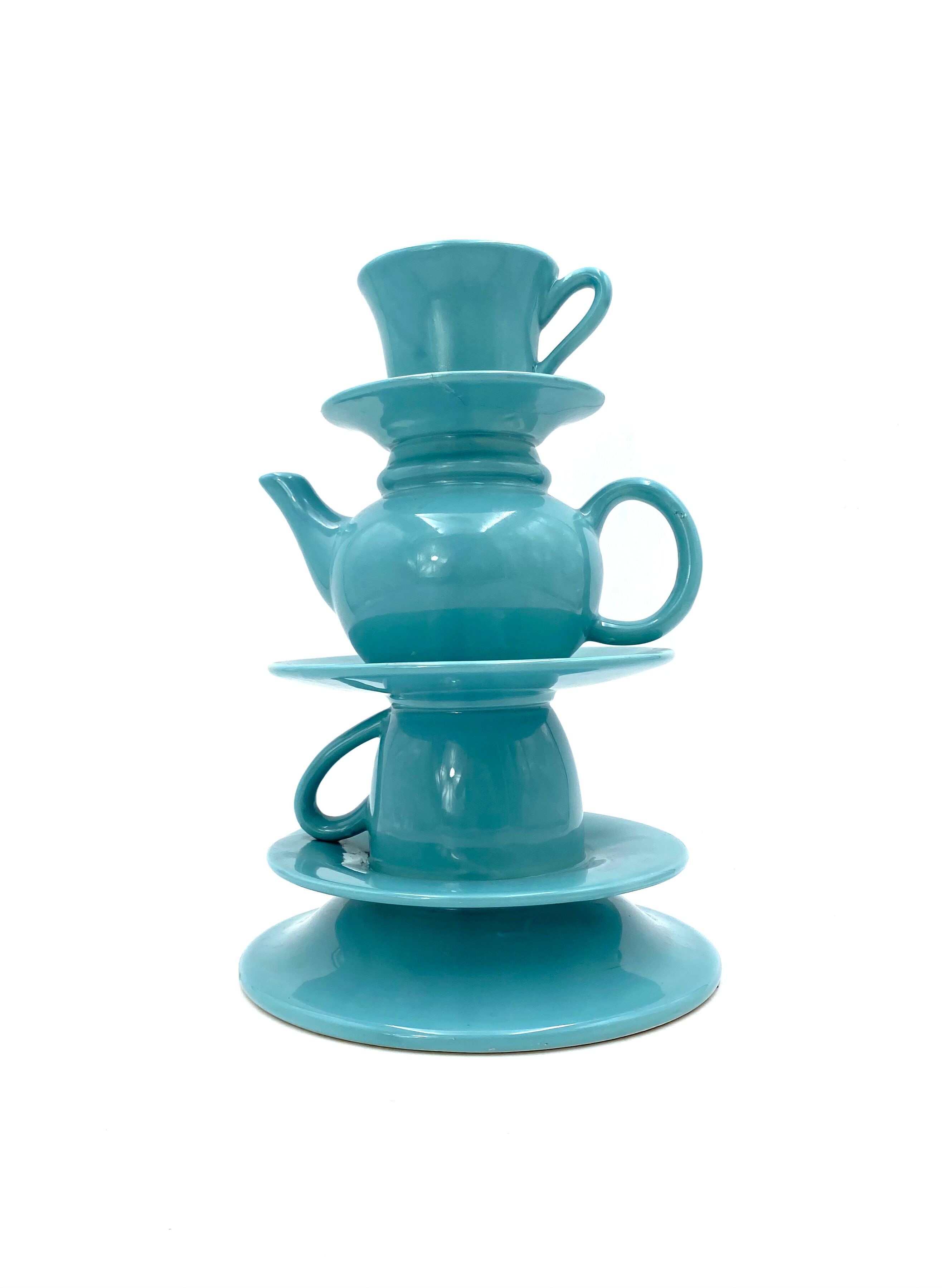 Blue tea cups stack vase, italy 1980s