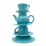 Blue tea cups stack vase, italy 1980s