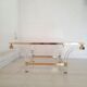 Square coffee table, lucite, brass and glass, Hollywood Regency