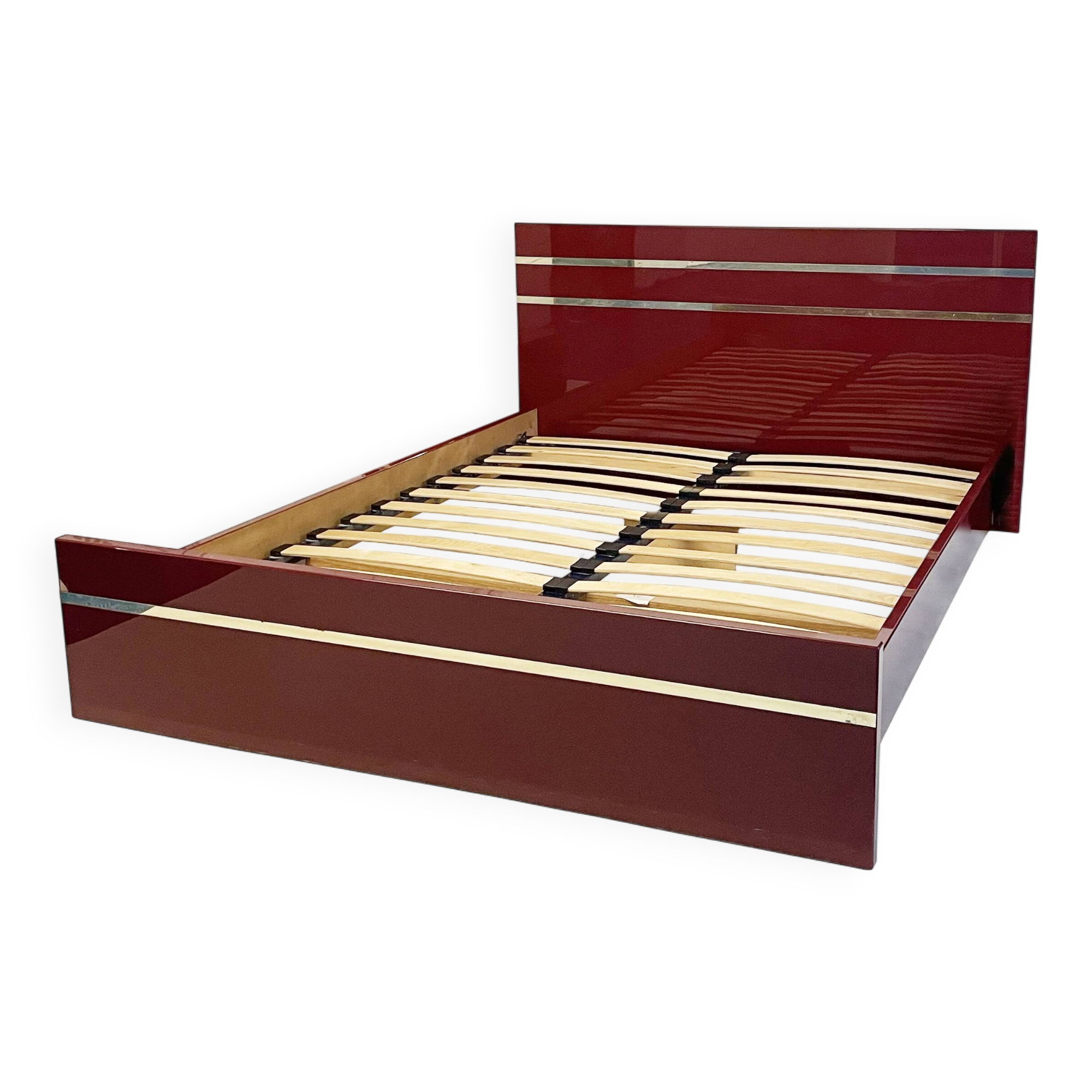 Eric Maville Acrylic Brass Burgundy Double Bed only 1970s