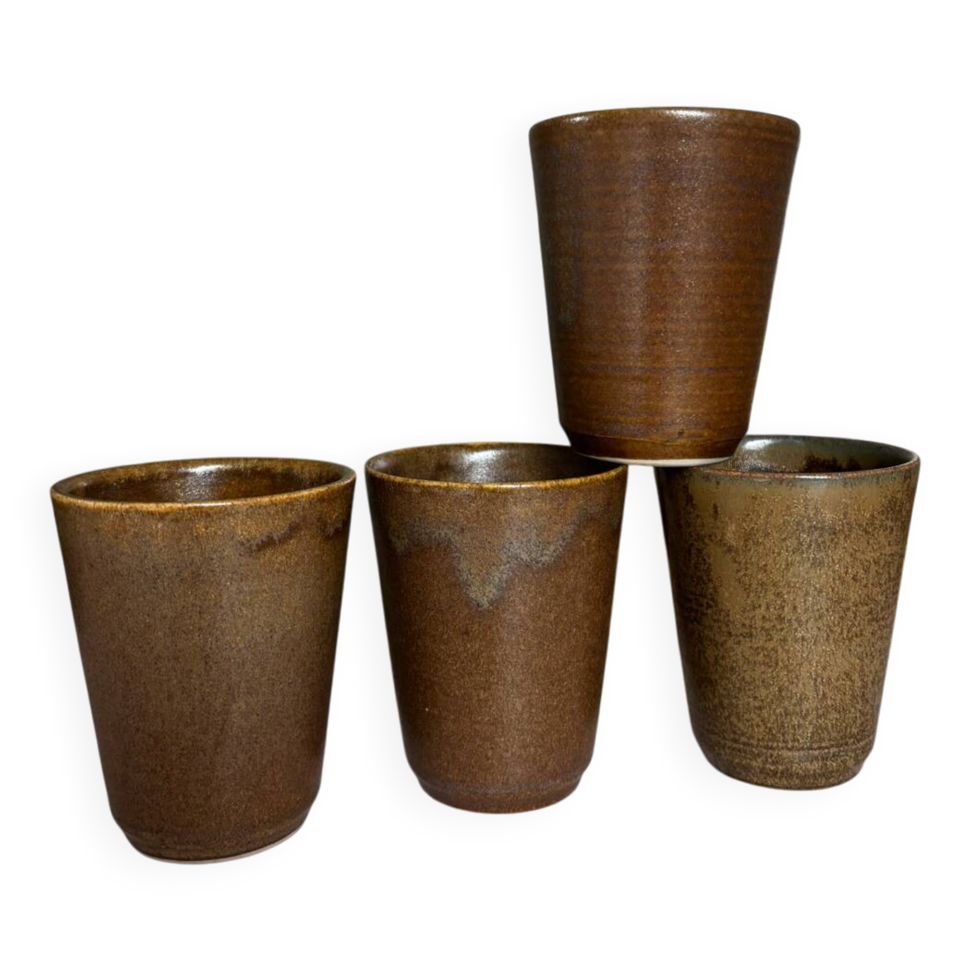 Set of 4 cup glasses in Digoin stoneware and others.