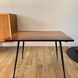 wooden coffee table and 70s design compass legs