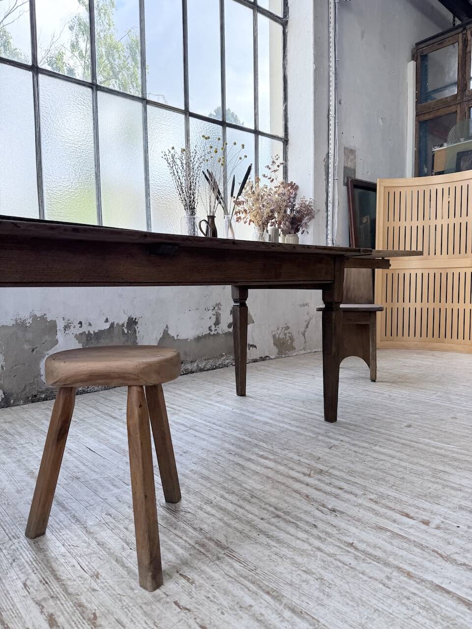 Solid oak farmhouse table with extensions (190-280cm) 1950