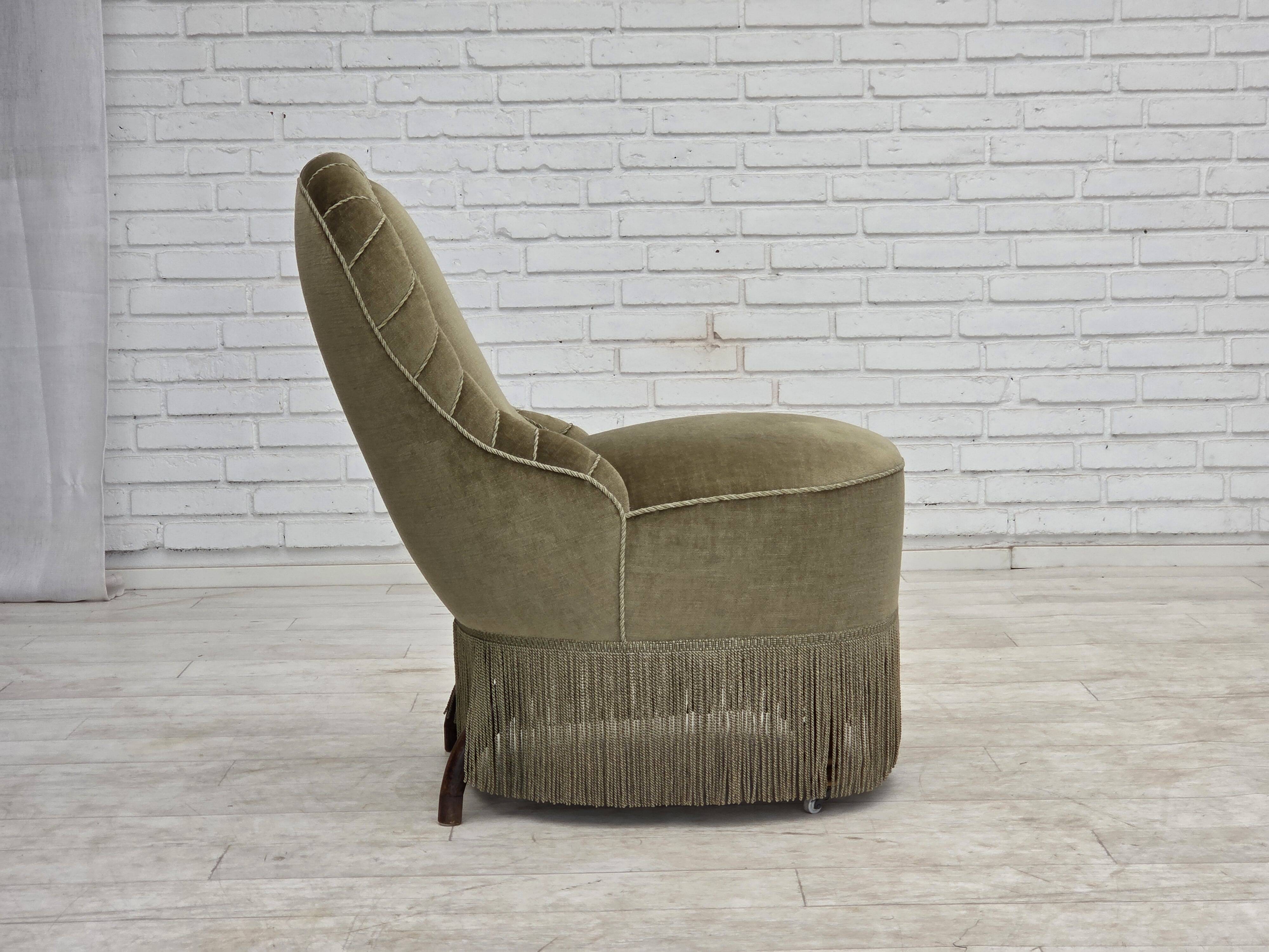 1960s, Danish easy chair, original green furniture velour.