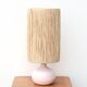 Pale pink ceramic lamp, raffia shade, 70s