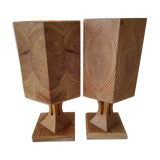 2 lampes de table en pin, artisanat suédois 1978 1985