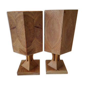 2 pine table lamps, swedish handicrafts 1978 1985