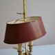 hot water bottle lamp with 2 bronze lights and burgundy sheet metal lampshade