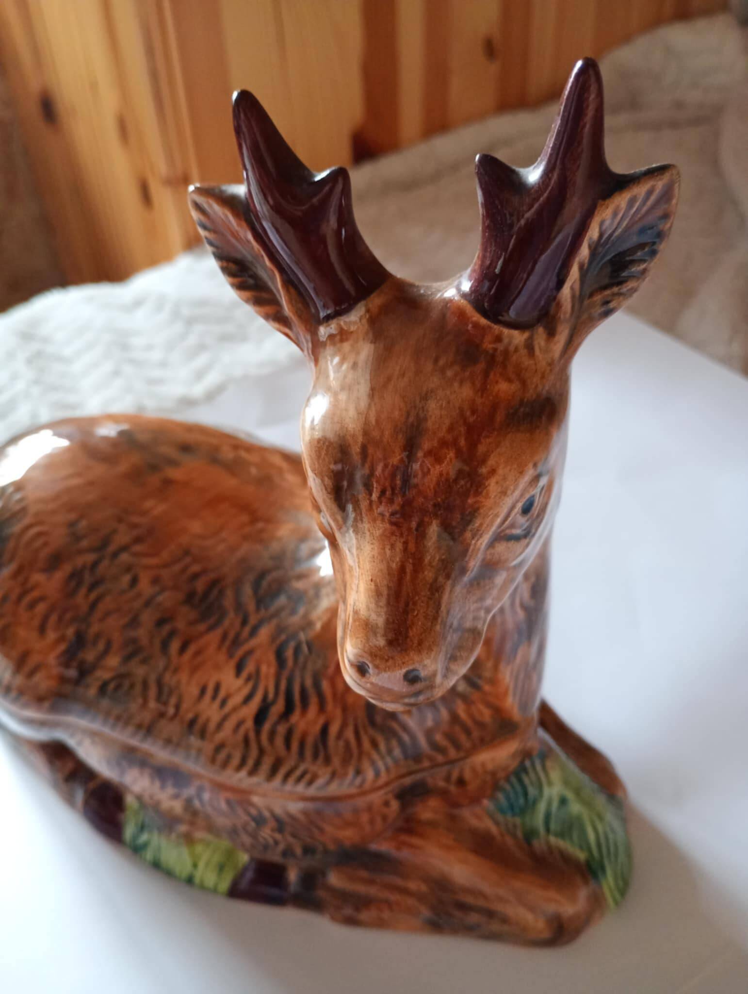 Michel Caugant Sixties Earthenware Glazed Deer Terrine Pâté Mold 25 cm