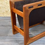 60s 70s newspaper holder Aksel Kjersgaard made of teak & leather