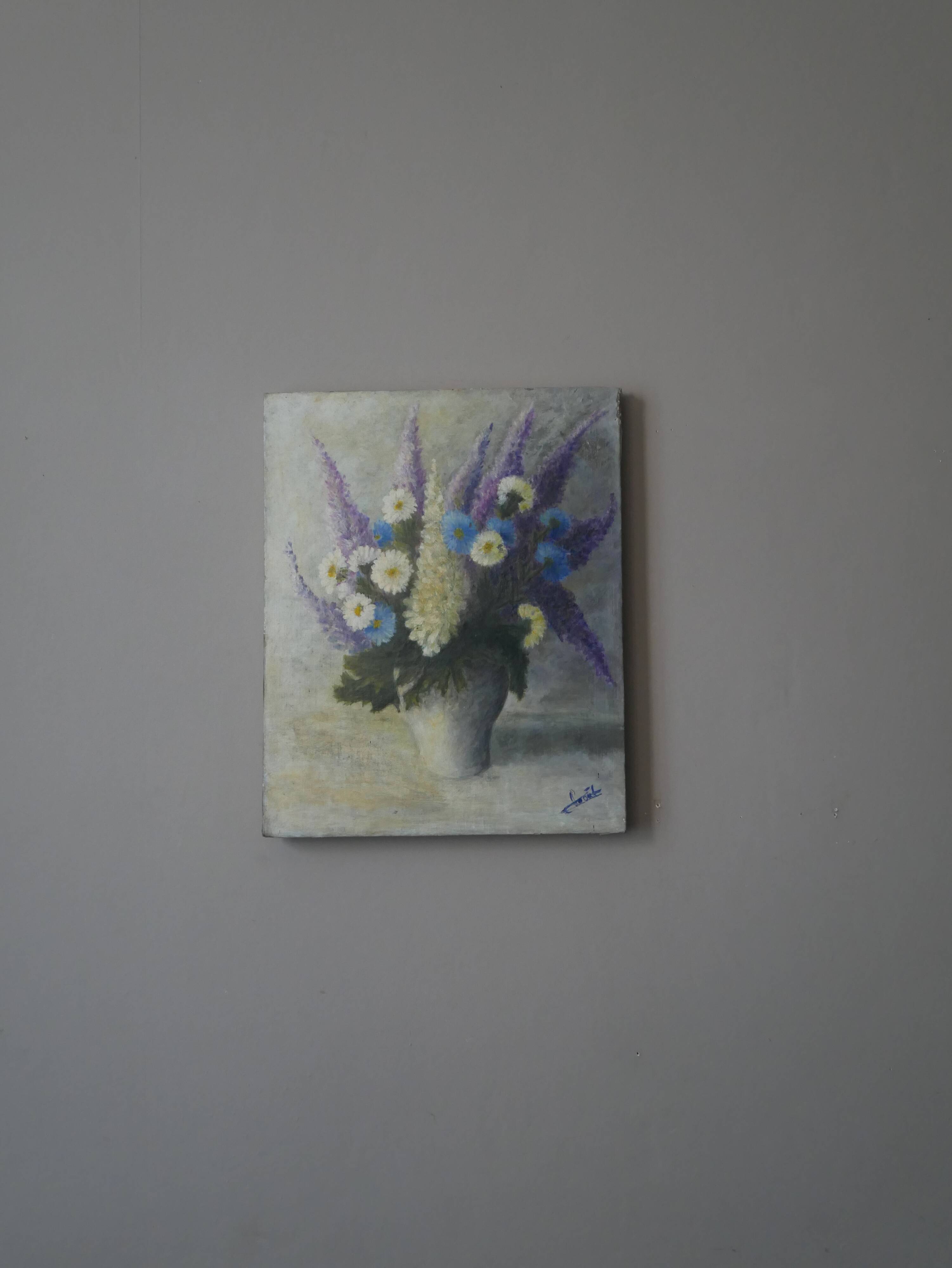 Oil painting on canvas floral composition still life bohemian countryside