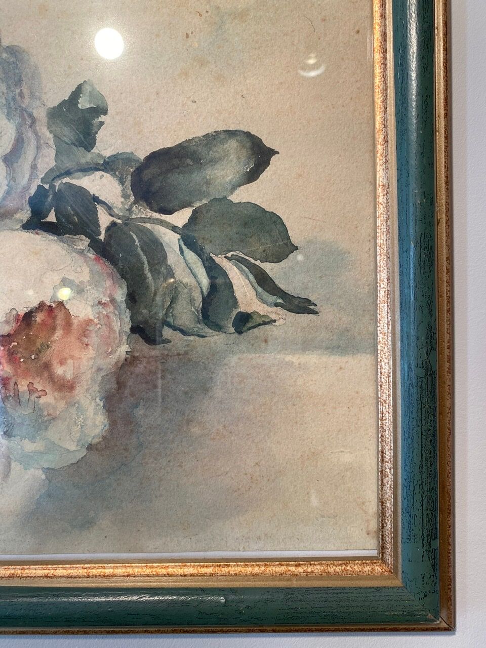 Tableau ancien, nature morte aux roses, XX siècle
