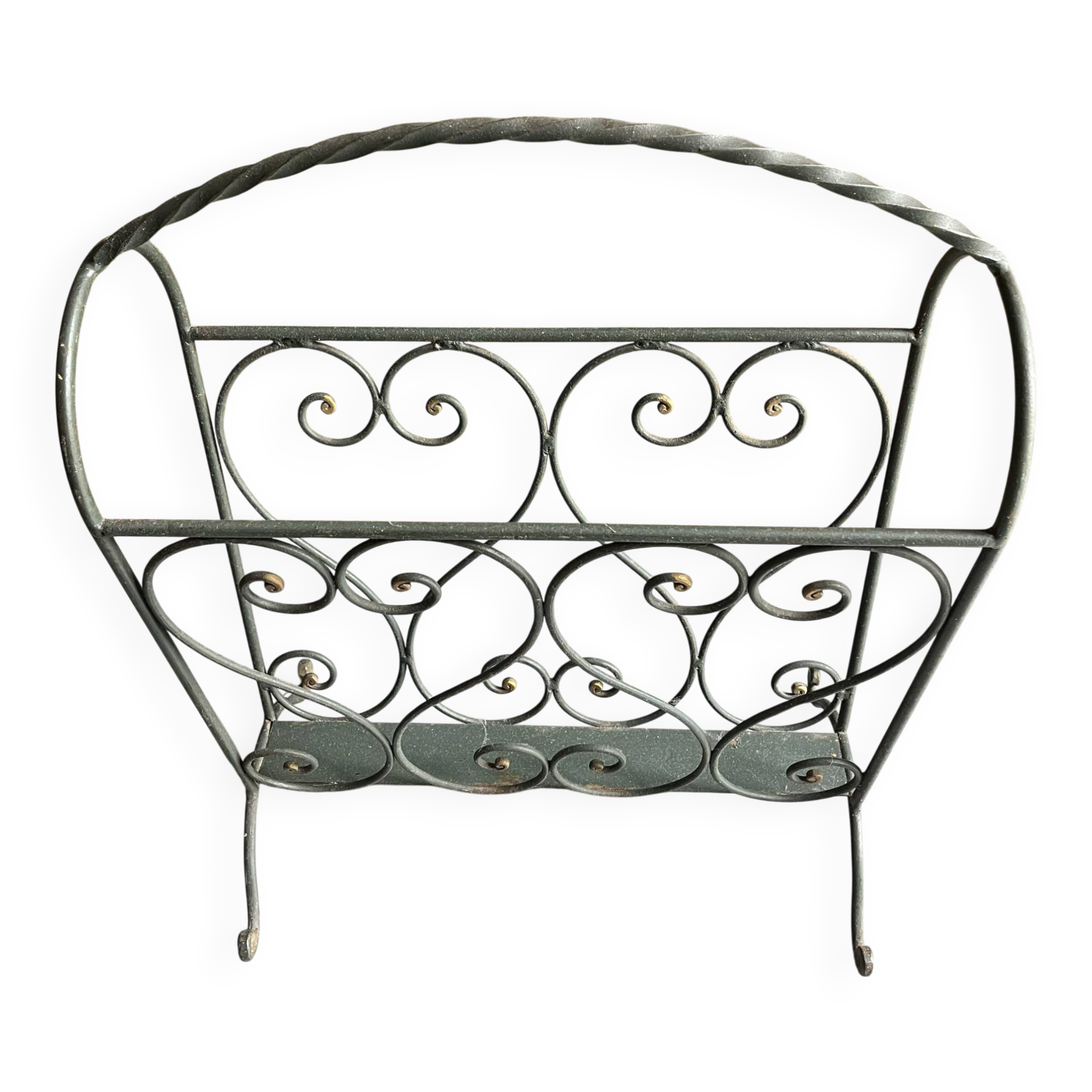 Vintage wrought iron magazine rack in green - 50s style