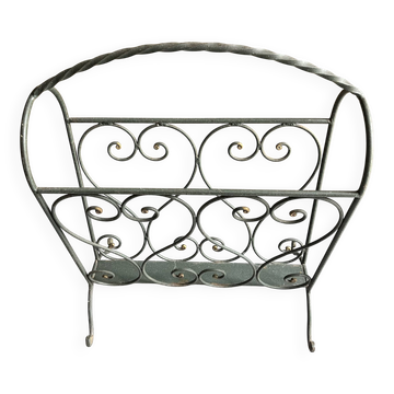 Porte-revue vintage en fer forgé vert- style 50