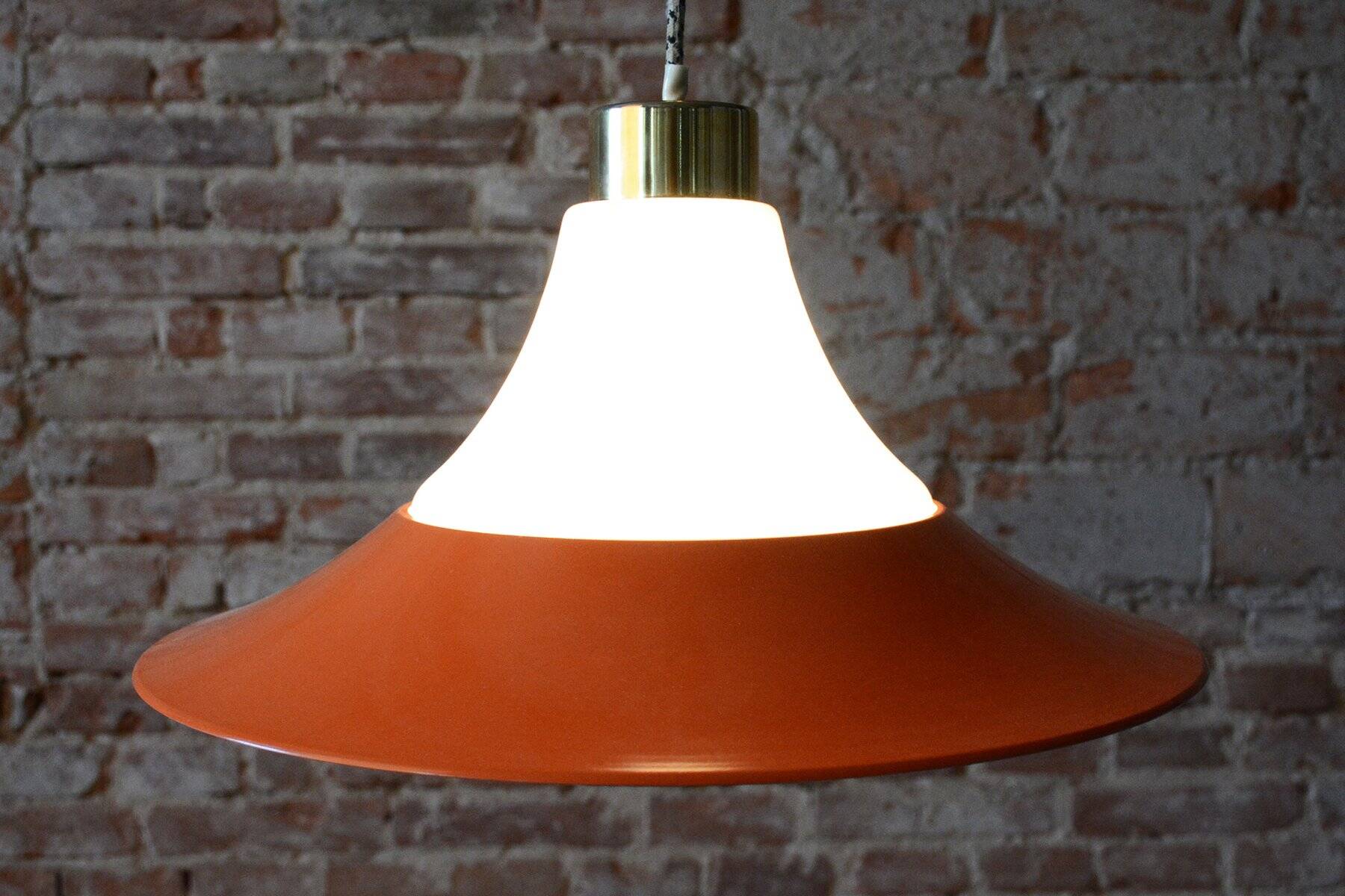 Mid-Century Chandelier in Brass and Lacquered Steel, Czech, 1960s