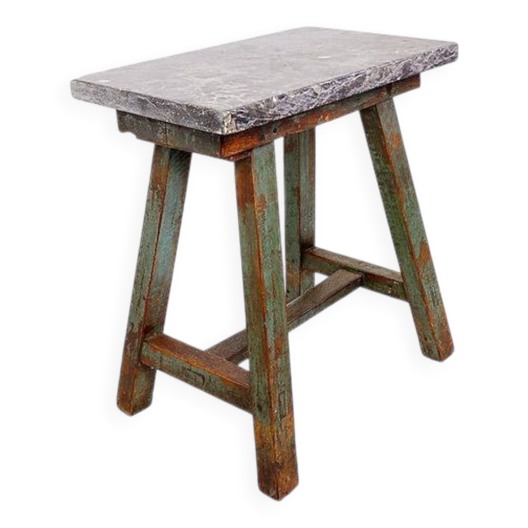 Industrial Console/table bluestone top and green weathered wood