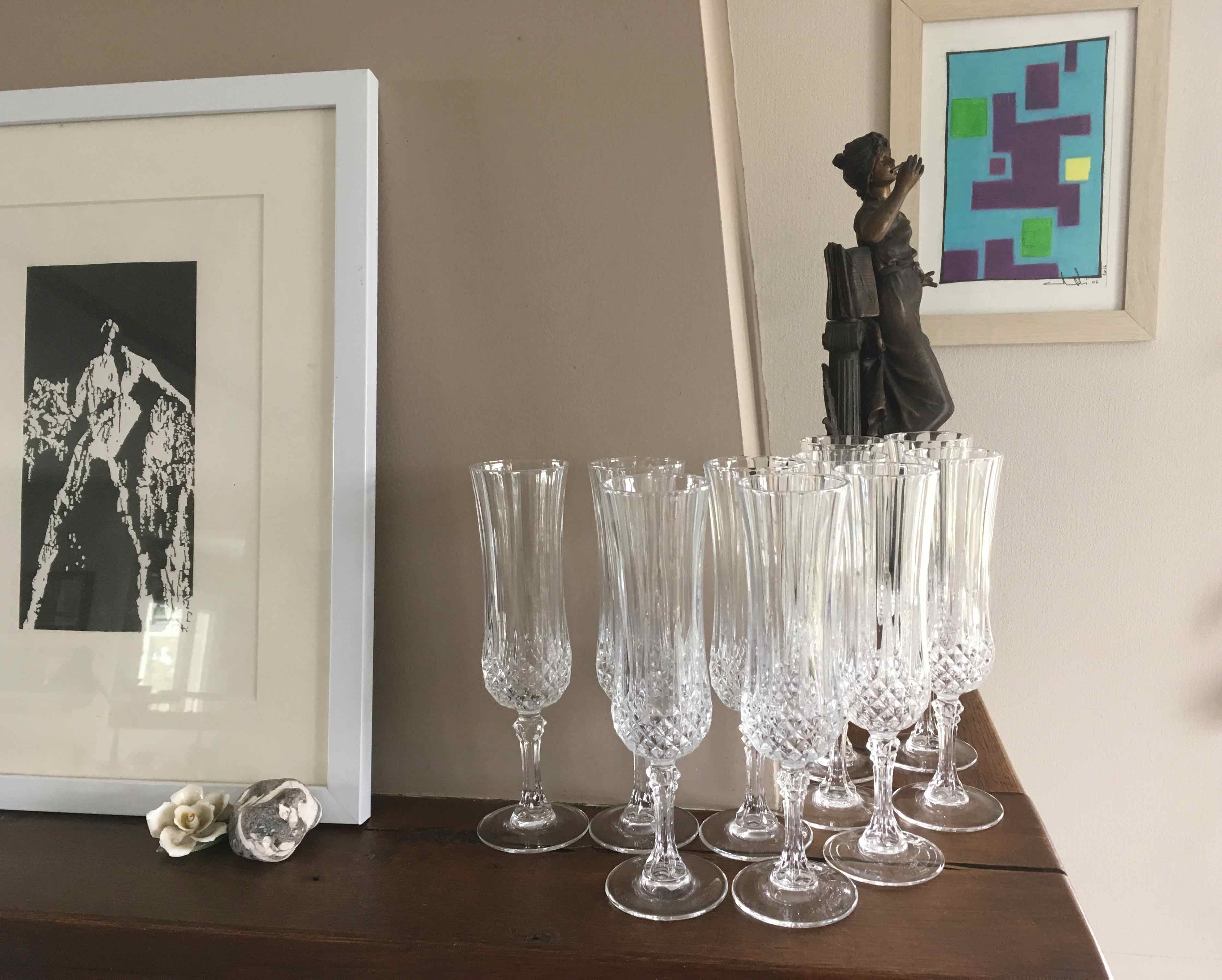 Set of 10 crystalline champagne flutes cut