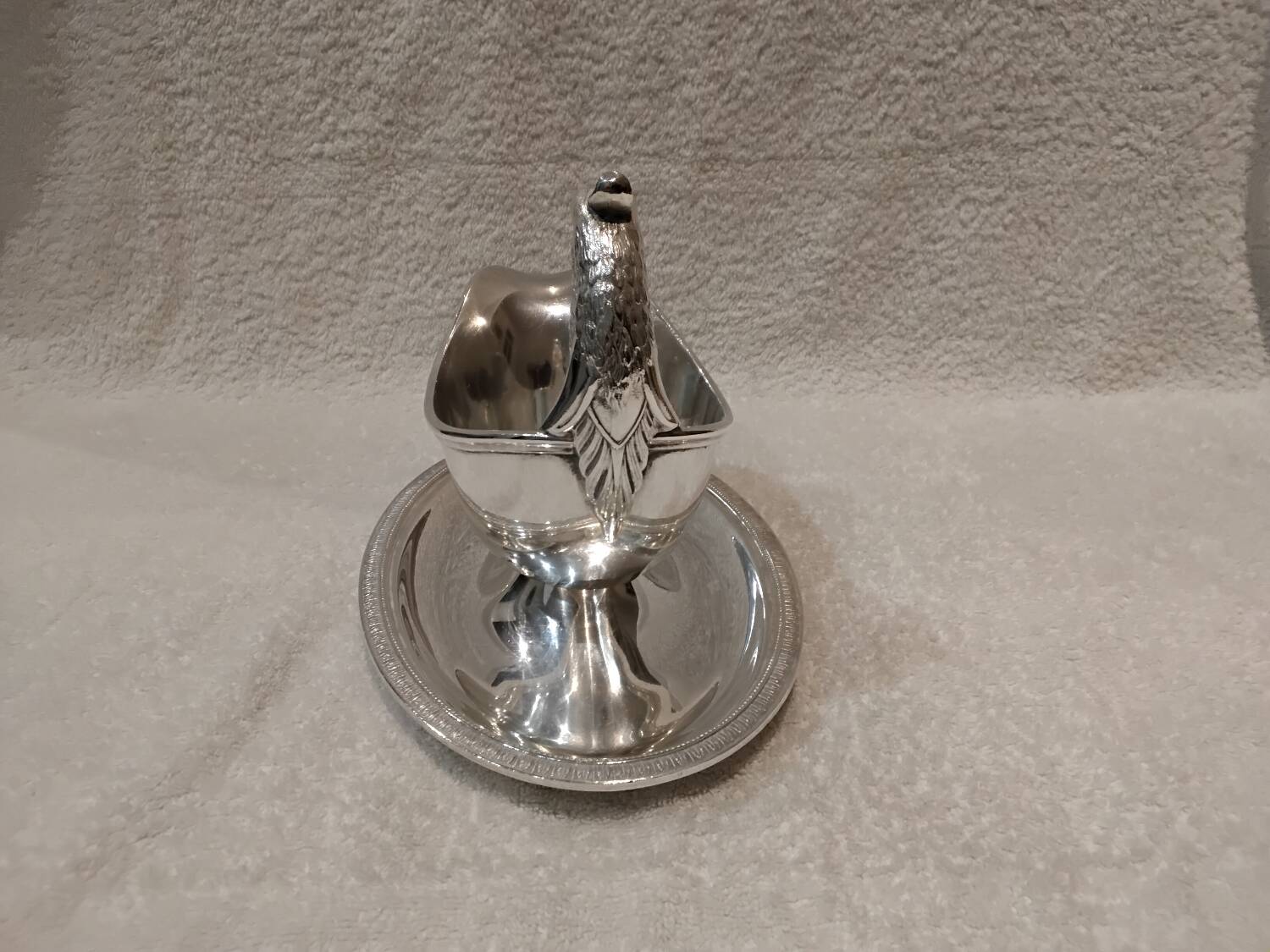 Beautiful silver-plated gravy boat by Christofle Malmaison, Eagle
