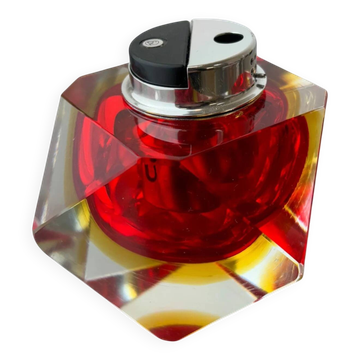 Sommerso faceted lighter by Flavio Poli, red & yellow Murano glass, Italy, 1970s
