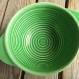 Ancient Bowl with Ears in Green Faience signed Sarreguemines