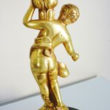 Candelabra, 6-pointed candlestick, marble, bronze, putti decoration, putto