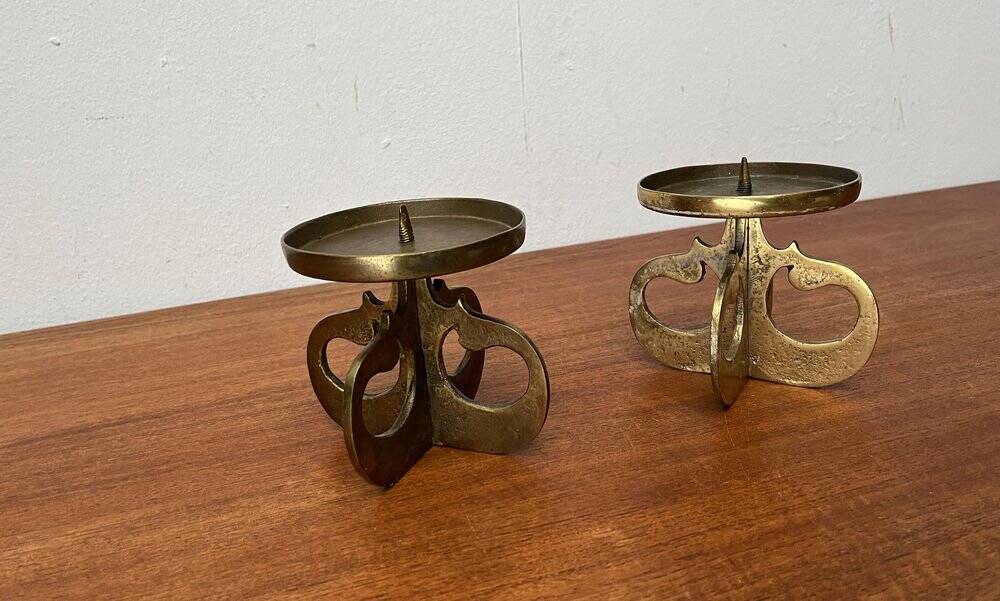 Vintage brutalist metal candle holders, 1970s, set of 2
