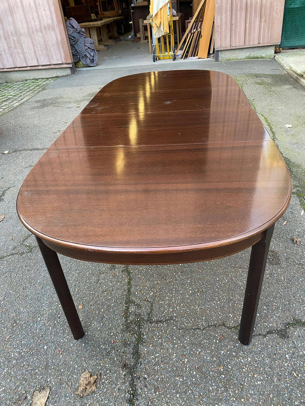 Extendable oval Scandinavian dining table in teak and mahogany, 1950s, 245cm