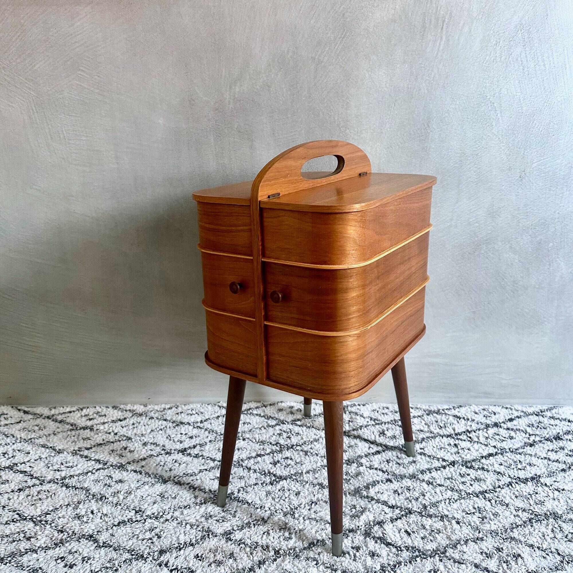 Mid Century sewing box, sewing table, side table, Danish Design, Vintage 60's