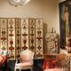 19th Century Italian Six-Panel Painted Wood Folding Screen in Gilt Bronze Frame