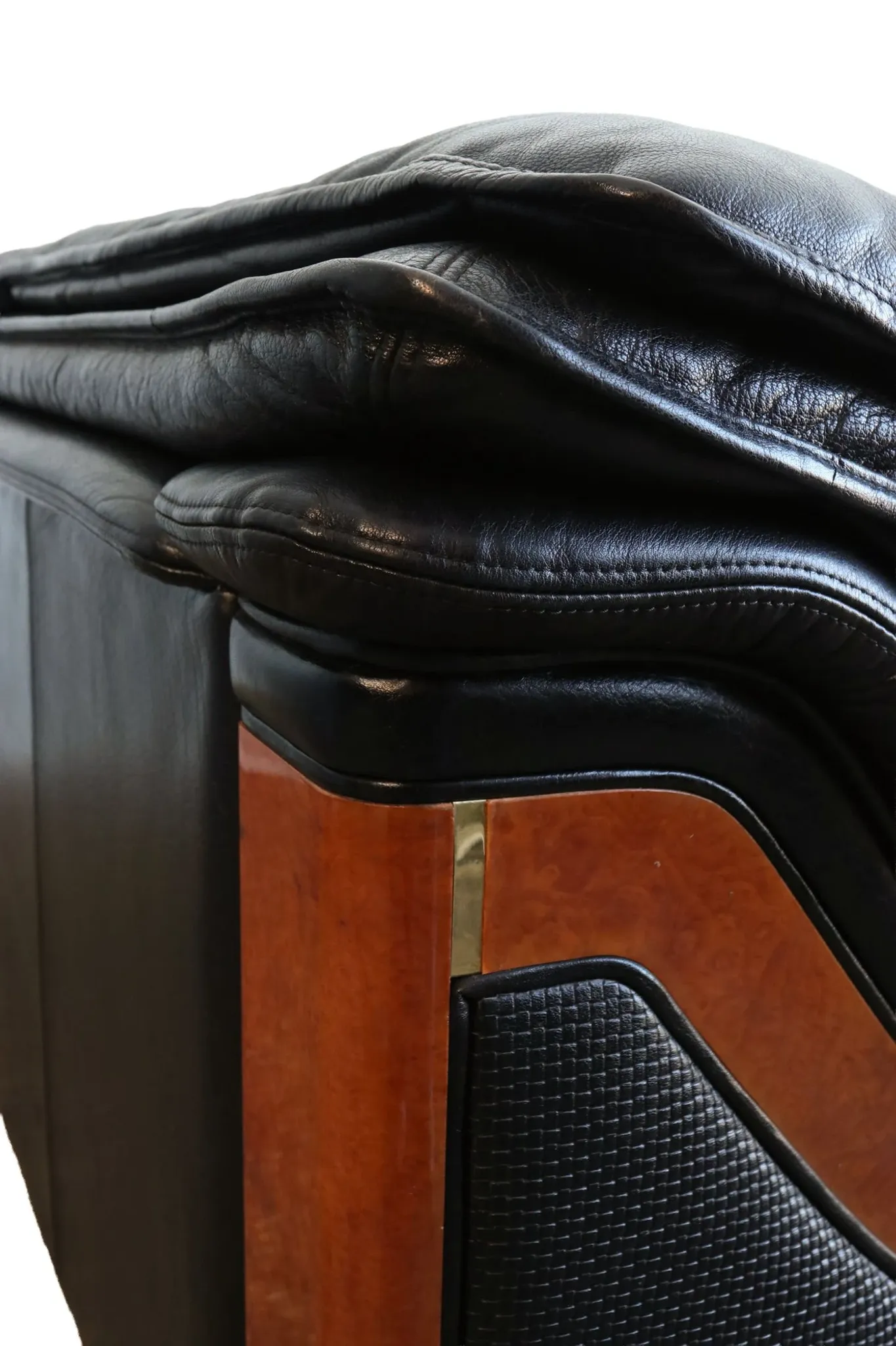 Paolo Gucci for Formitalia – two-seater sofa in black leather and burl wood