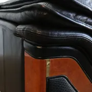 Paolo Gucci for Formitalia – two-seater sofa in black leather and burl wood