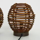 Pair of Mathias rattan lamps from the 90s