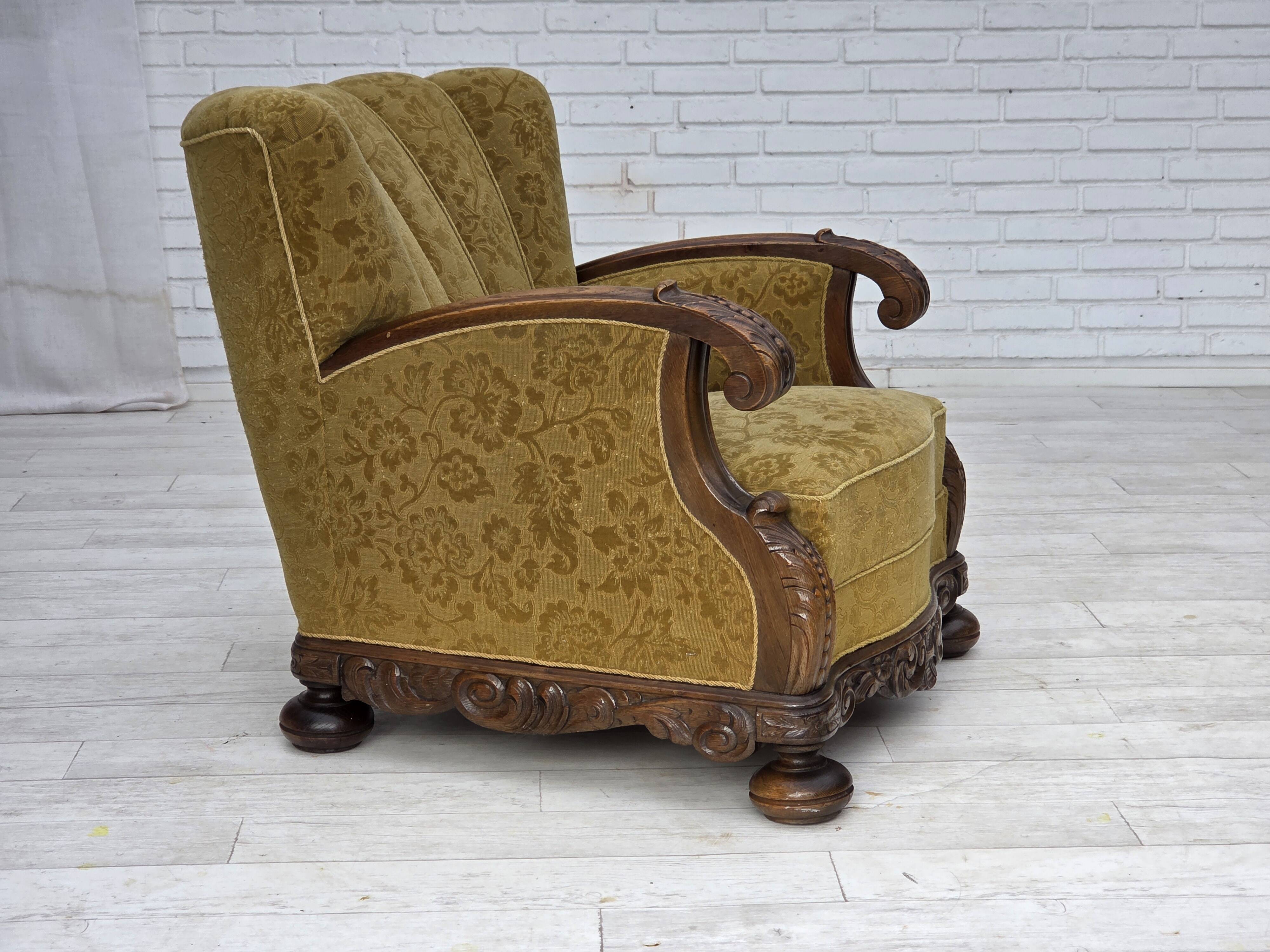 1960s, Danish armchair, furniture wool, solid oak wood.