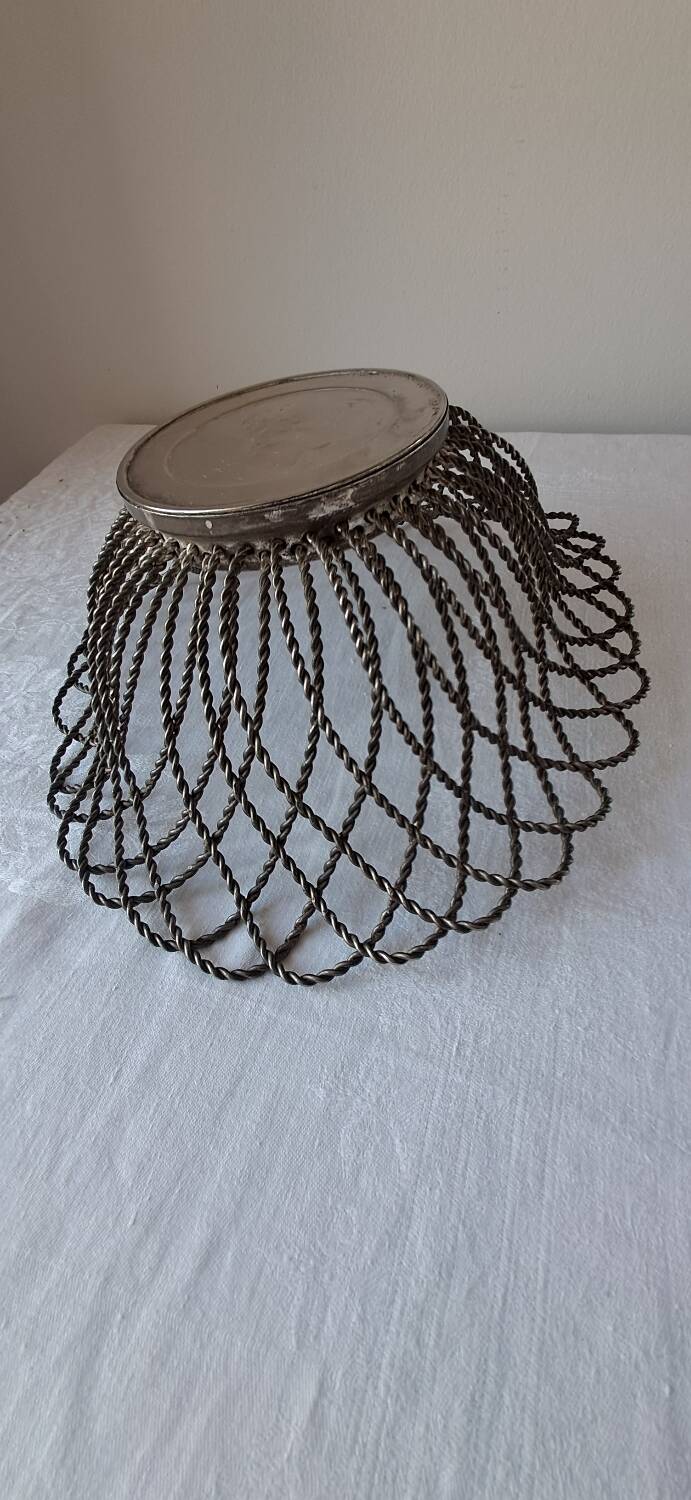 Silver-plated metal braided wire fruit basket, 1950s