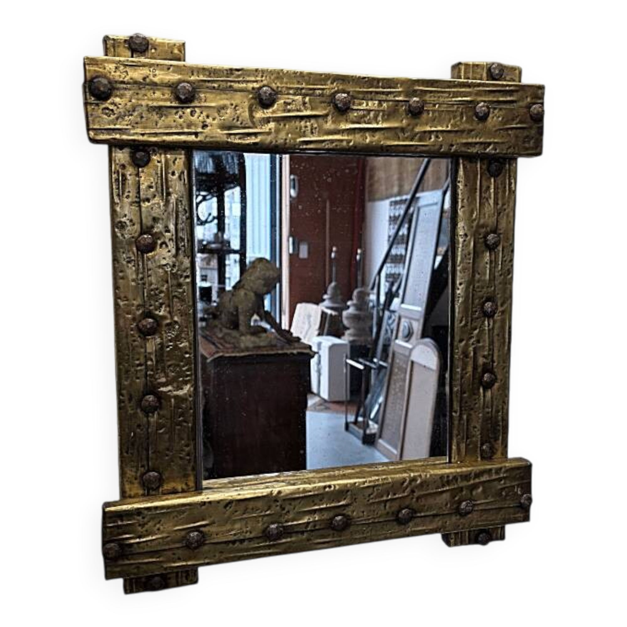 French Brutalist Mirror With Brass frame, 1950/60s