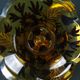 Bohemian cut crystal vase with Art Deco ruby red amber floral decoration