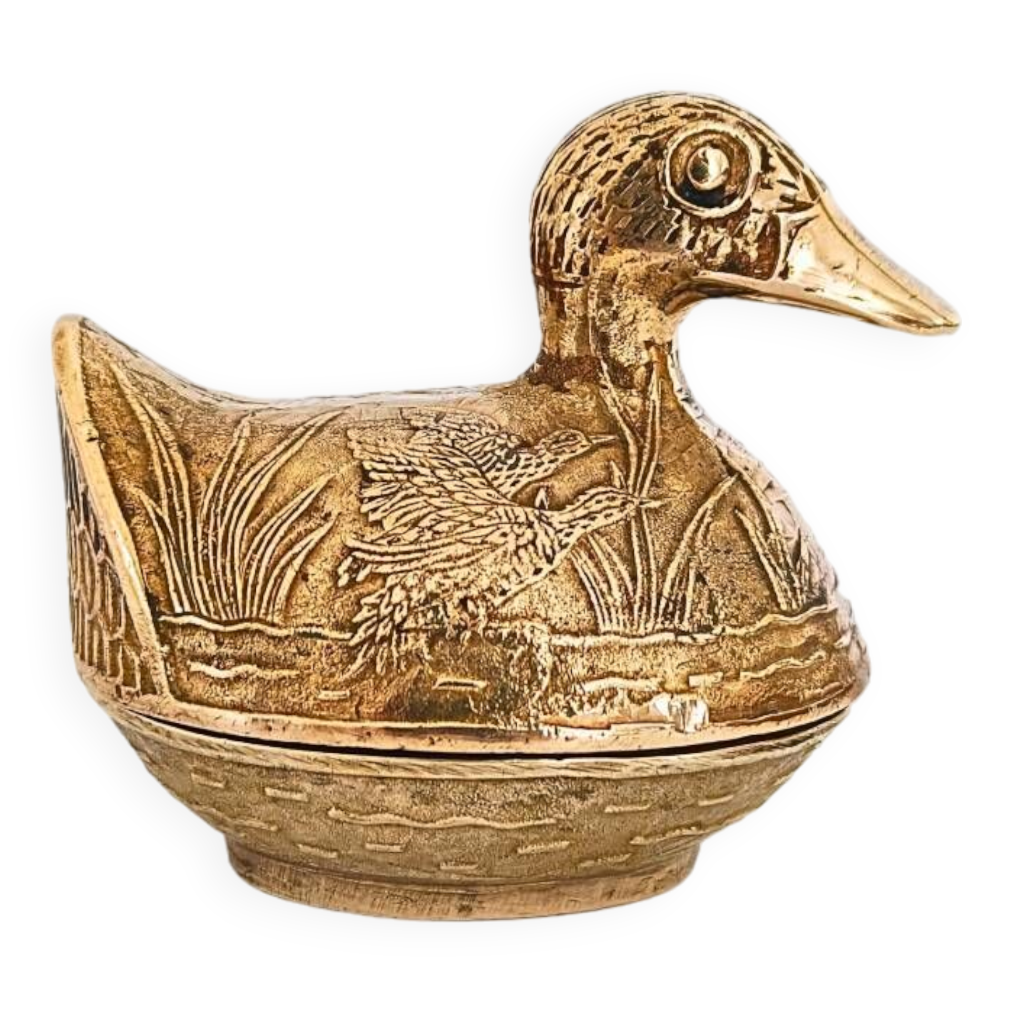 Vintage Solid Brass Duck-Shaped Jewelry Box