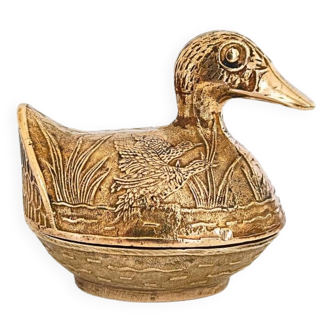 Boîte à bijoux vintage en forme de canard en laiton massif