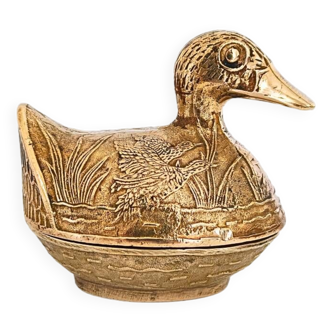 Vintage Solid Brass Duck-Shaped Jewelry Box