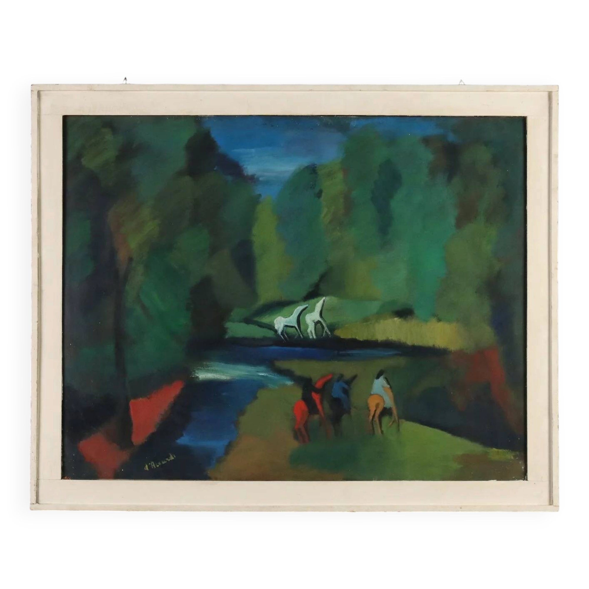 Modern painting signed by Gian Rodolfo D'Accardi "Ride in the Woods" 1955