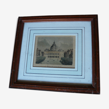 Colorized engraving The town hall of Saint Etienne pitchpin frame