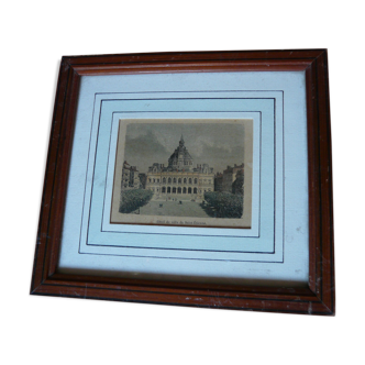 Colorized engraving The town hall of Saint Etienne pitchpin frame