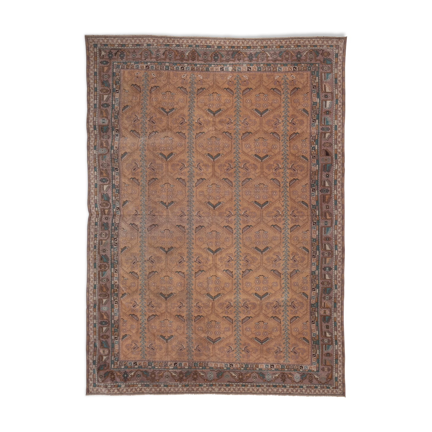 Vintage Turkish Oushak Rug with Floral Border