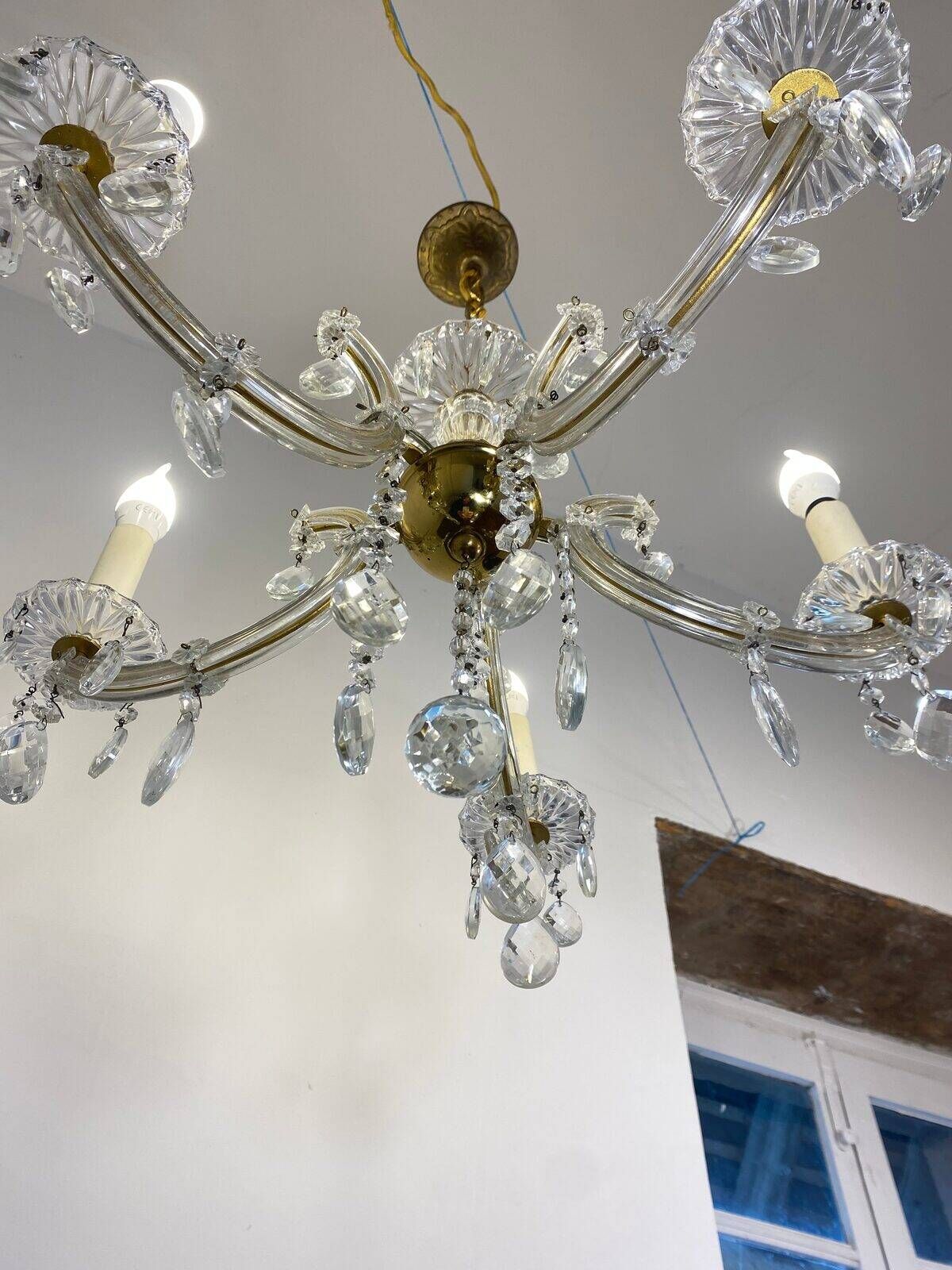 Louis XV style chandelier, glass pendants, 6 lights