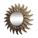 sun mirror with angel wings in golden patinated stucco