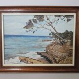 Oil painting on panel, landscape of Île Sainte-Marguerite, signed R. Manou