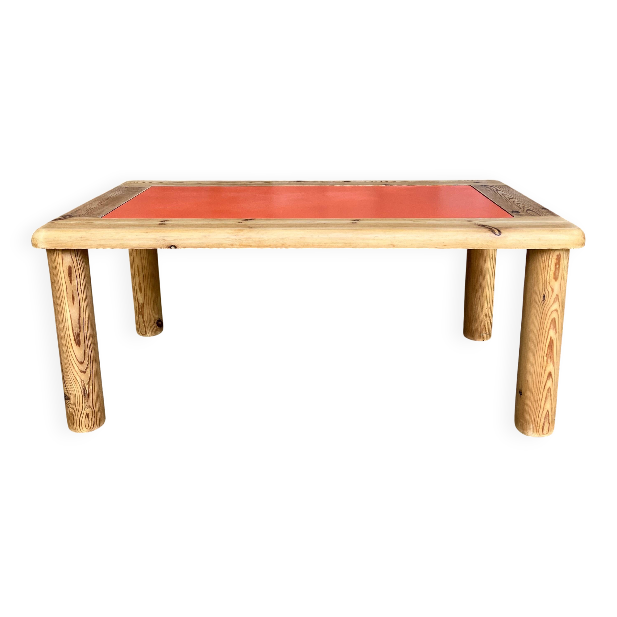 Modernist pine and orange lacquered coffee table, 1970s